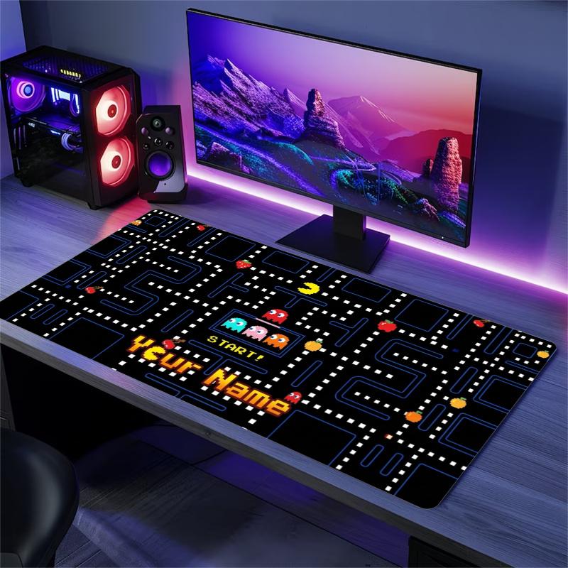 Retro Pacman Custom Name Large Size Mouse Pad Gaming Table Cushion Nonslip Laptop Tablet Big XXL Mat Mini PC Playmat With Lock edge