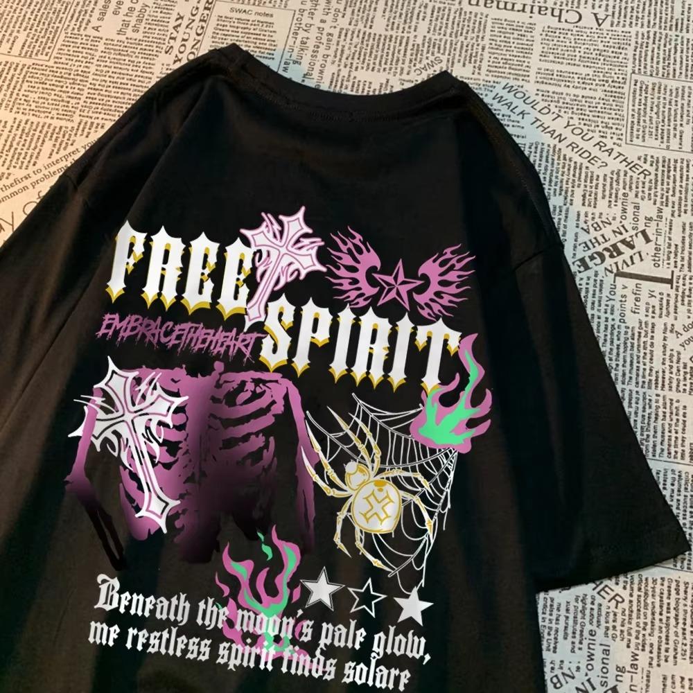 

Free Spirit Colorful Skeleton Cobweb T-Shirt Men Women Summer Loose Tshirts Fashion Casual Couple Tops Creativity Cotton T Shirt XXXXXL чорний