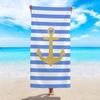 Nautical Anchor Beach Towel 2D Flat Printed Peach Skin Striped Soft Bath Towel Gold Pattern Decorative Towel For Vacation Travel