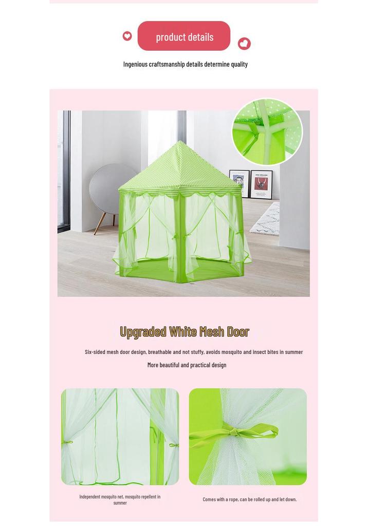 Hexagonal Princess Tent for Kids – Mosquito-Proof, Breathable Castle Playhouse for Indoor Parent-Child Interaction