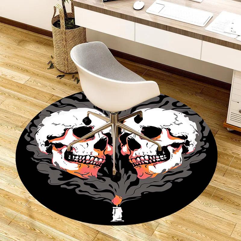 1pc Skulls in Heart Shape with Candle Flame Round carpet, Made of Polyester,Perfect for Decorating Office Chairs, Living Rooms,Vibrant Decorative Rug