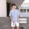 Summer new 200g pure cotton small shoulder youth campus sports and leisure loose solid color round neck short sleeves