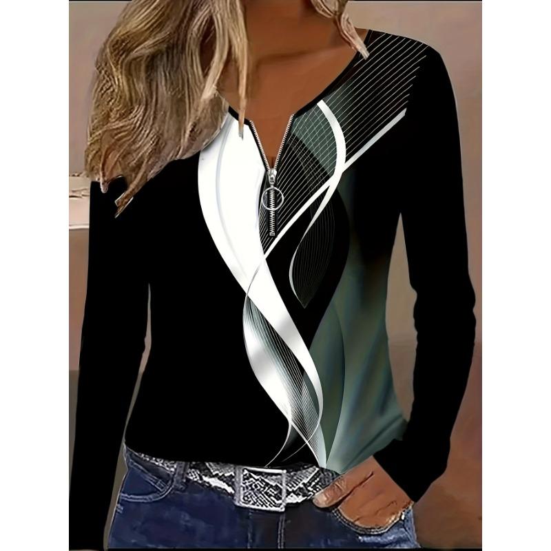 Spring/Autumn New Women'S Fashion Geometric Print T-Shirt Long Sleeve Top
