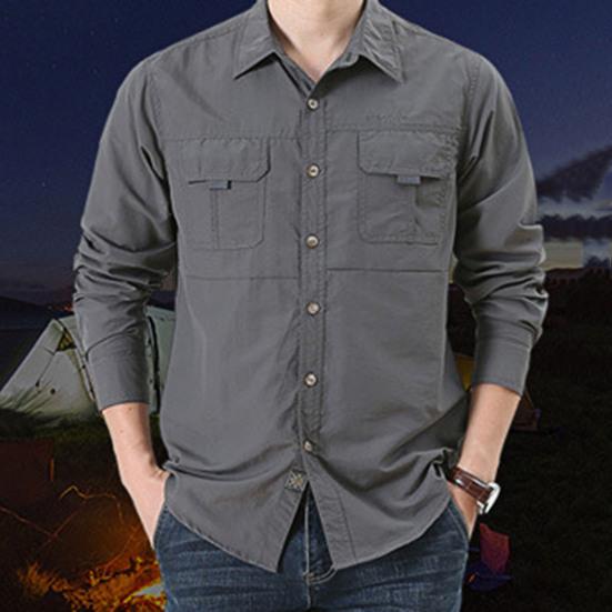 Outdoor Shirt Long Sleeve Pure Color Soft Wear-resistant Men Shirt Climbing Clothes