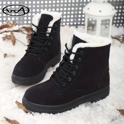 Plush Inner Thermal Women's Round Toe Lace Up Snow Boots, Non-slip Mid Calf Winter Casual Ankle Boots
