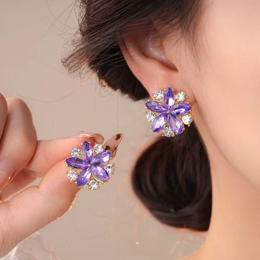 Paarse Bloemblaadjes Elegante Oorbellen - Uniek, High-End Design Sieraden