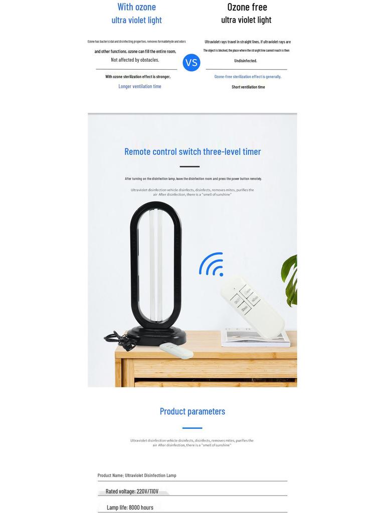 UV Sterilization Table Lamp with Ozone for Air Purification and Odor Elimination In Living Rooms