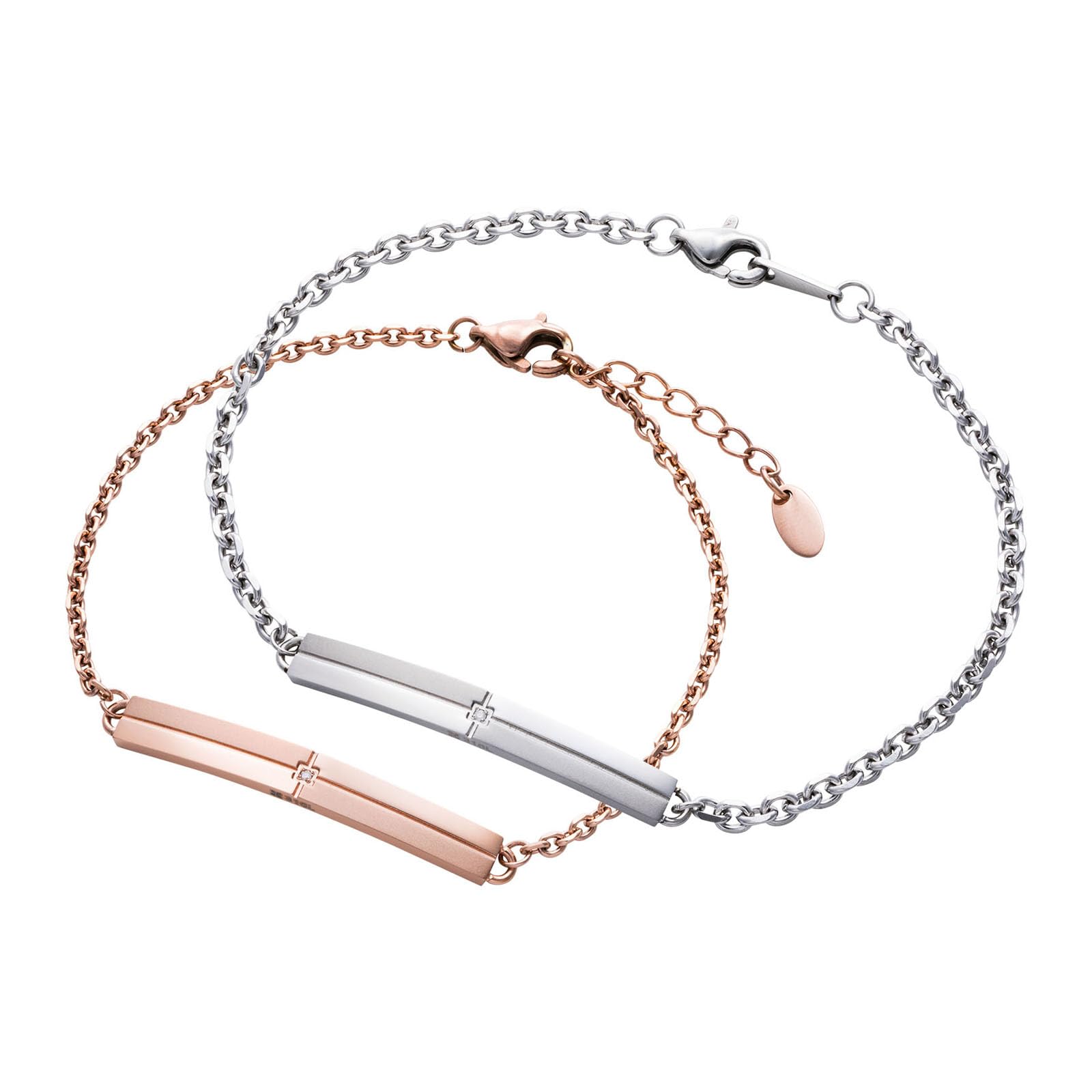 

Pair Bracelet Allergy Free Surgical Stainless Steel 316L Diamond Pink Gold Silver [White Clover] & 4SBR015GO&4SBR015SV