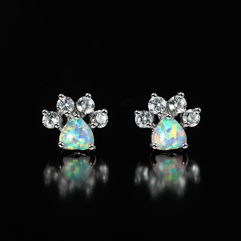 White Peach Heart Footprints Earrings Small Claws Earrings Fashionable Accessories