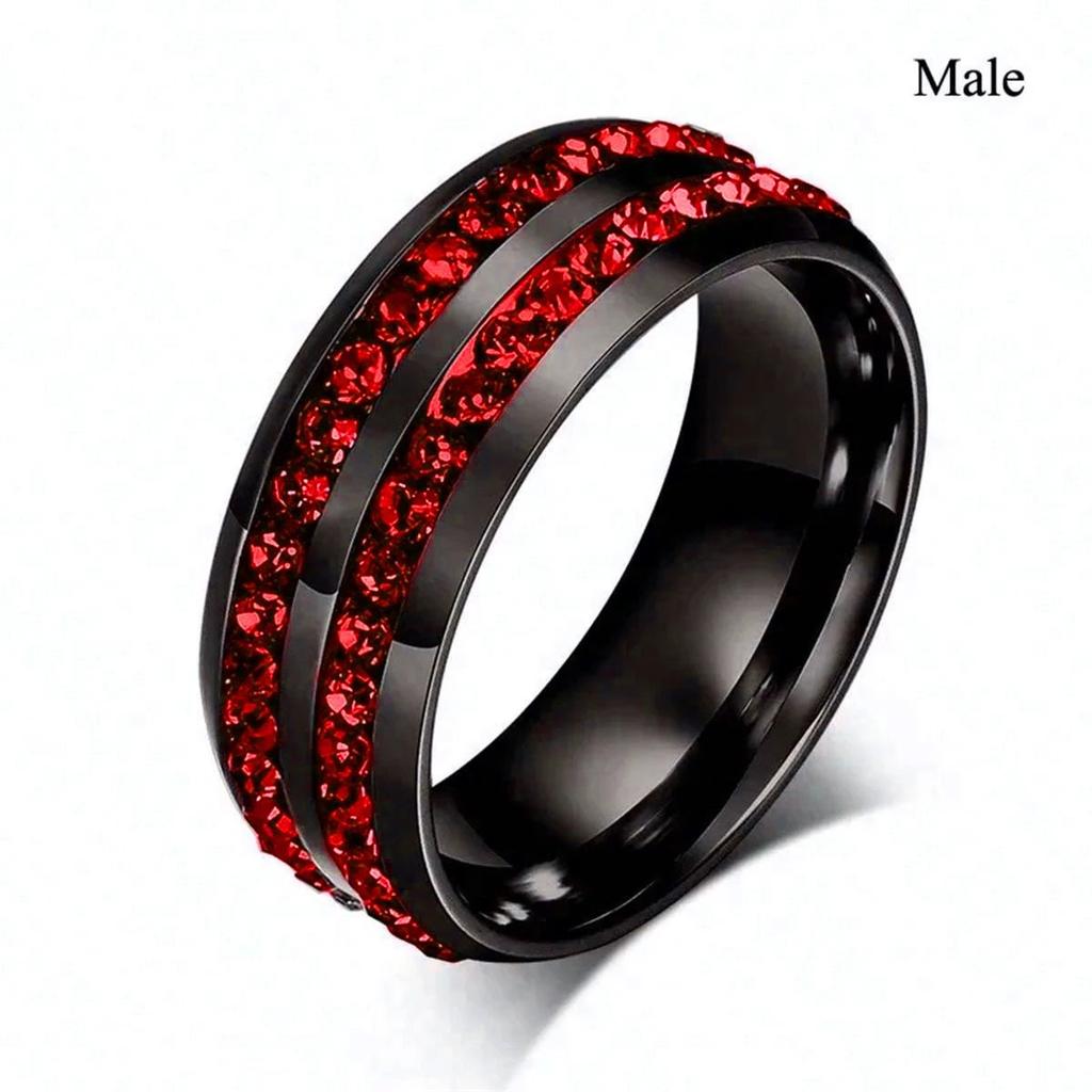 Fashion Couple Rings Romantic Red Rhinestones CZ Women Rings Set Trendy Men Stainless Steel Zirconia Ring Wedding Band