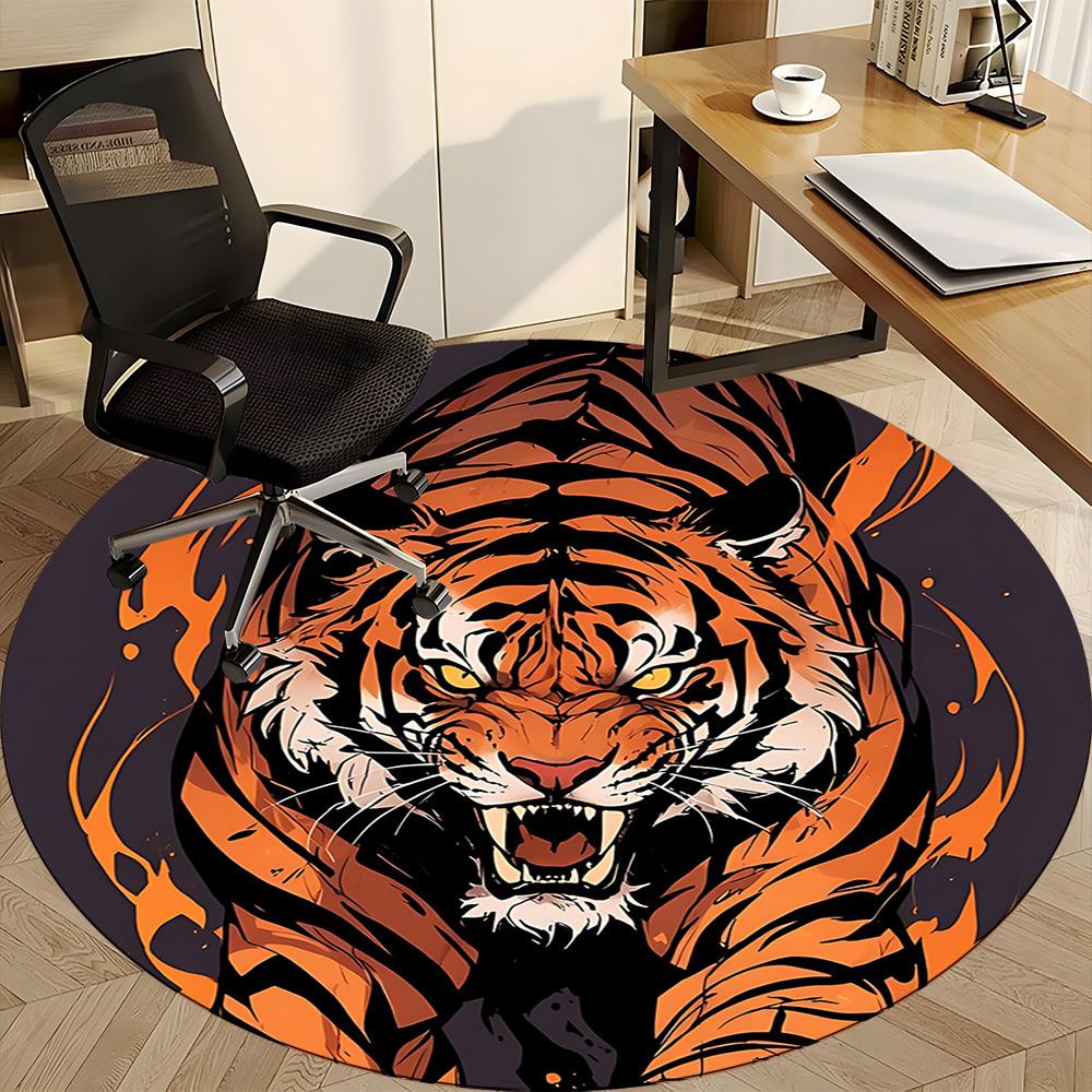 1pc Tiger Flames Office Round Area Rug, Under Office Chairs Bedroom Living Room Home Decor, Room Deco, Available In Various Sizes