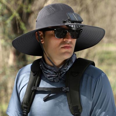 Fisherman Hat with Solar Fan Wide Brim Sun Hat Windproof Design Fishing Camping Hiking Men Sun Protection Fan Hat