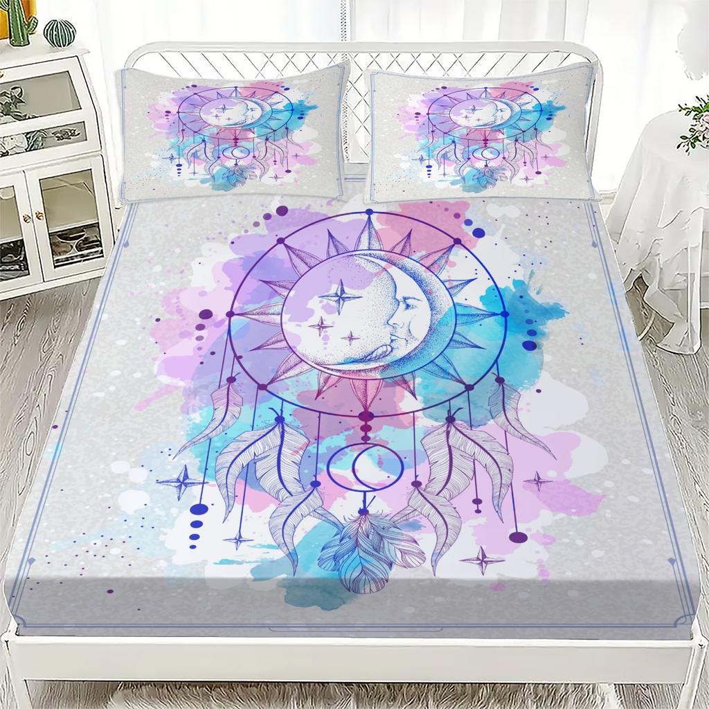 3D Fitted Sheet Imagination Painted Patterns Printed Fitted Sheet And Pillowcase Bed Sheet Set Soft Breathable Bedding Set