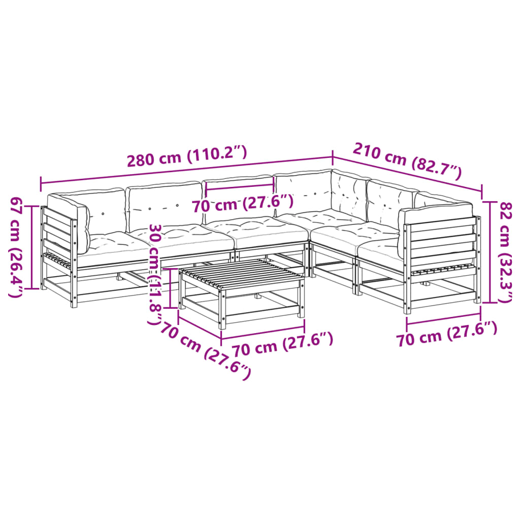 7 Piece Garden Sofa Set with Cushions Wax Brown Pine Wood