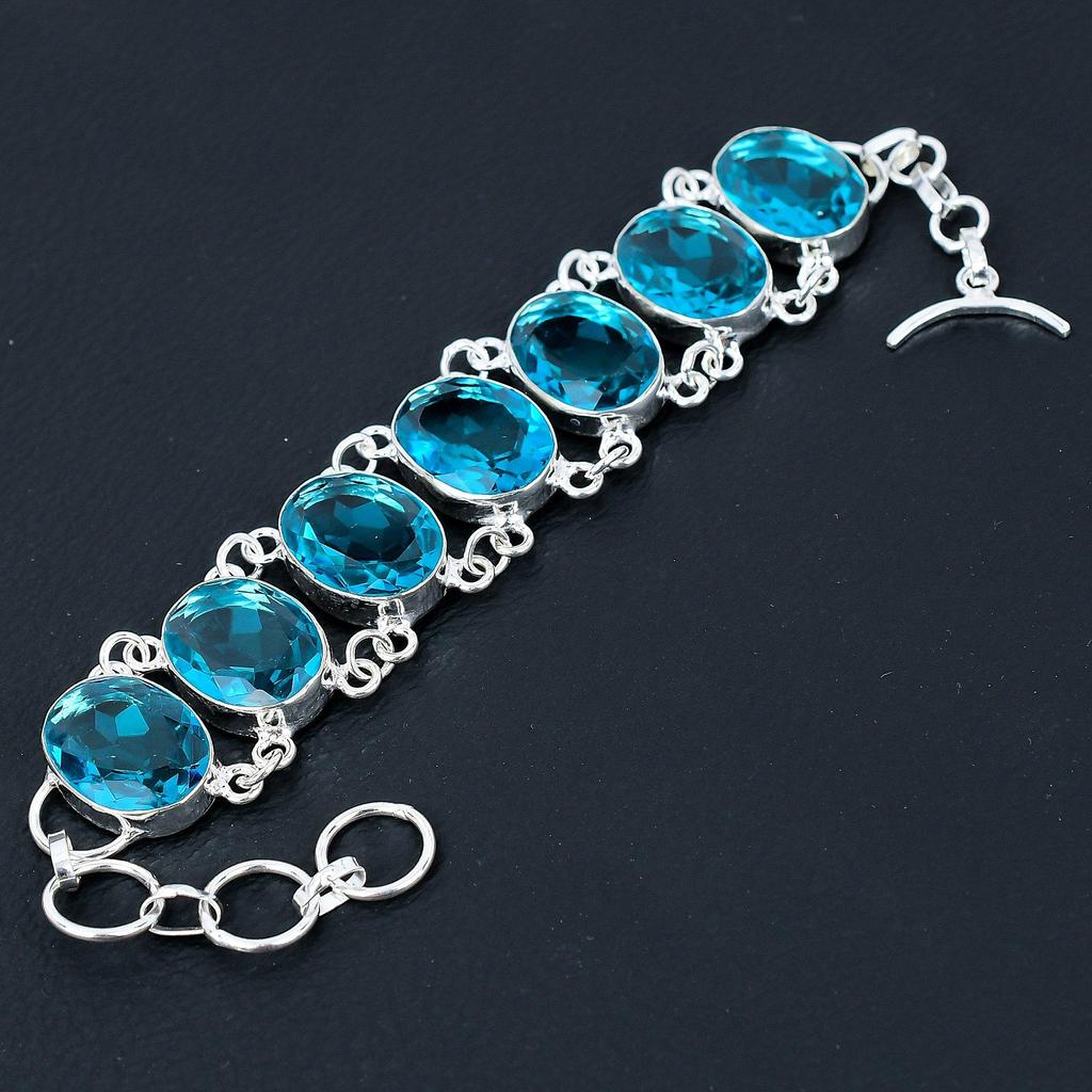 Aquamarine Gemstone Bracelet, 925 Sterling Silver Jewelry Bracelet, Aquamarine Gemstone Jewelry Bracelet For Women Bracelet Gifts For Her