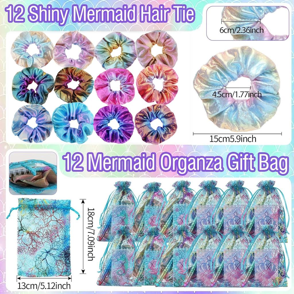 110PCS Mermaid Party Favors Mermaid Birthday Decorations Include Pen Notepad Metallic Scrunchies Slap Bracelet Gift Bag Sticker