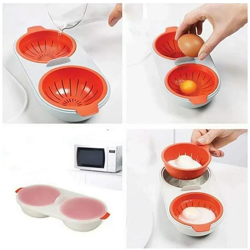 Egg Boiler Silicone Edible Drain Kitchen Steamed Egg Poacher Cooker Food Grade Cookware Double Layer Cup Draining Cooking Tools