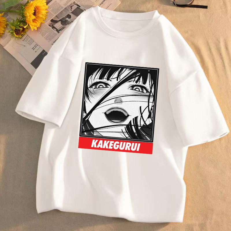 Anime Kakegurui T-Shirt Unisex 90s Funny Short Sleeve Graphic Tee Casual Summer Cartoon Print Tops for Men Women Streetwear