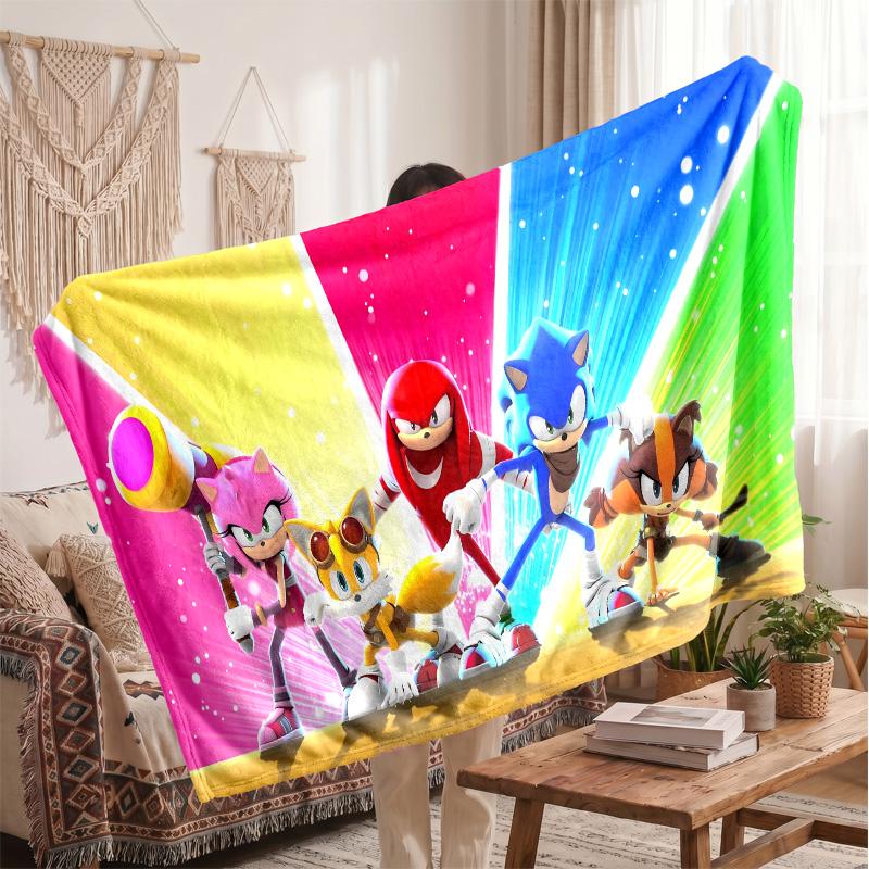 Sonic the Hedgehog Printed Flannel Blanket, Skin Friendly Warm Throw for Indoor Couch Bed Daily Use