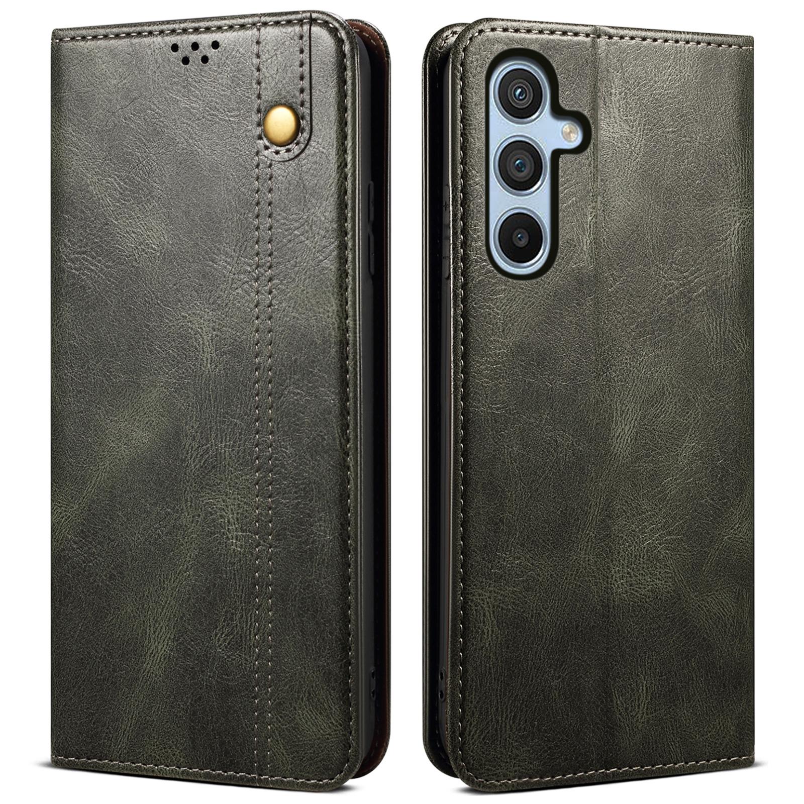 

For Samsung Galaxy S25 Case Crazy Horse Texture Waxy Leather Wallet Stand Phone Cover Green