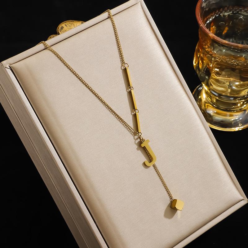 High-End Women's English Letter Necklace - 2026 Clavicle Chain with 26 Niche Tassel Pendants In Titanium Steel