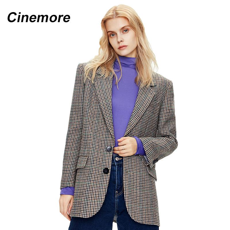 Cinemore 202 New Plaid Suit Women Jacket Thin British Retro Spring Autumn Button Fashion Lapel Jacket Women's Coat Top 82192
