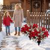 Red Poinsettia Stakes 17Pcs Christmas Stems, Artificial with Frosted Pine Branches Reusable Holiday Floral Berries, Faux Winter Picks for Outdoor Yard