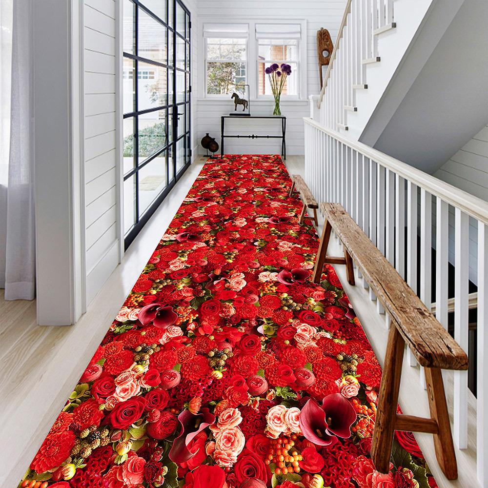Floral Carpet Lotus Goldfish Fun Bridge Corridor Hallway Rug Living Room Area Rug 3D Rose Bedroom Anti-slip Kitchen Mat