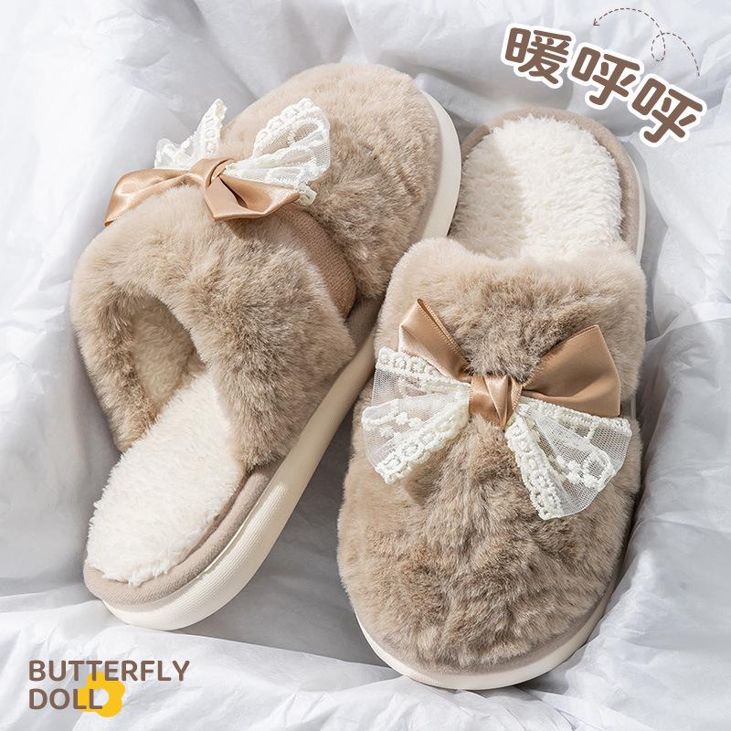 Women's Non-Slip Waterproof Thick-Soled Cotton Slippers – Cozy Furry Design for Autumn/Winter Maternity & Men's Wear