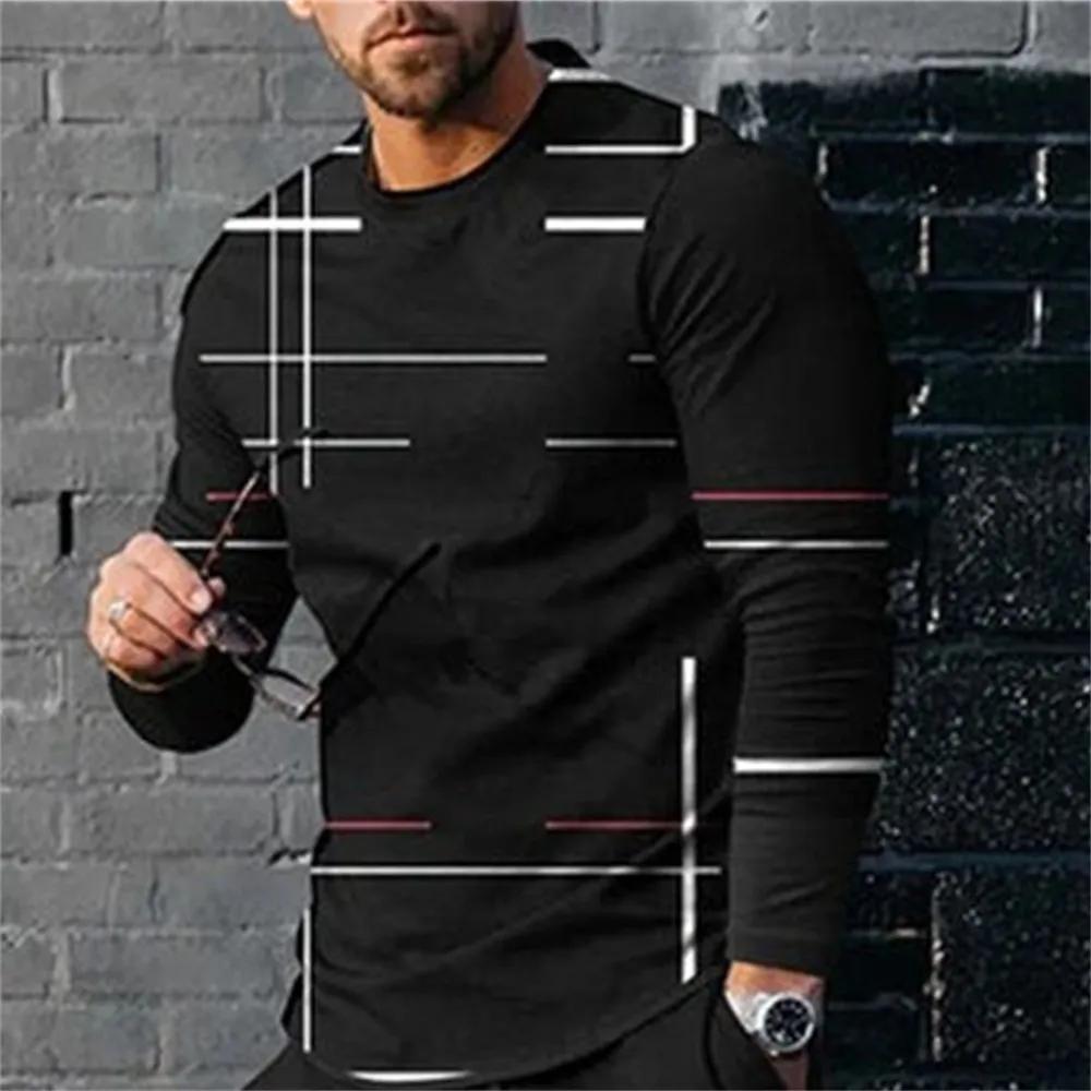 Neues Tide Streak Muster Europäische Größe Langarm-T-Shirt Für Herren Lässiger Herbst Trend Top Rundhals-Tee