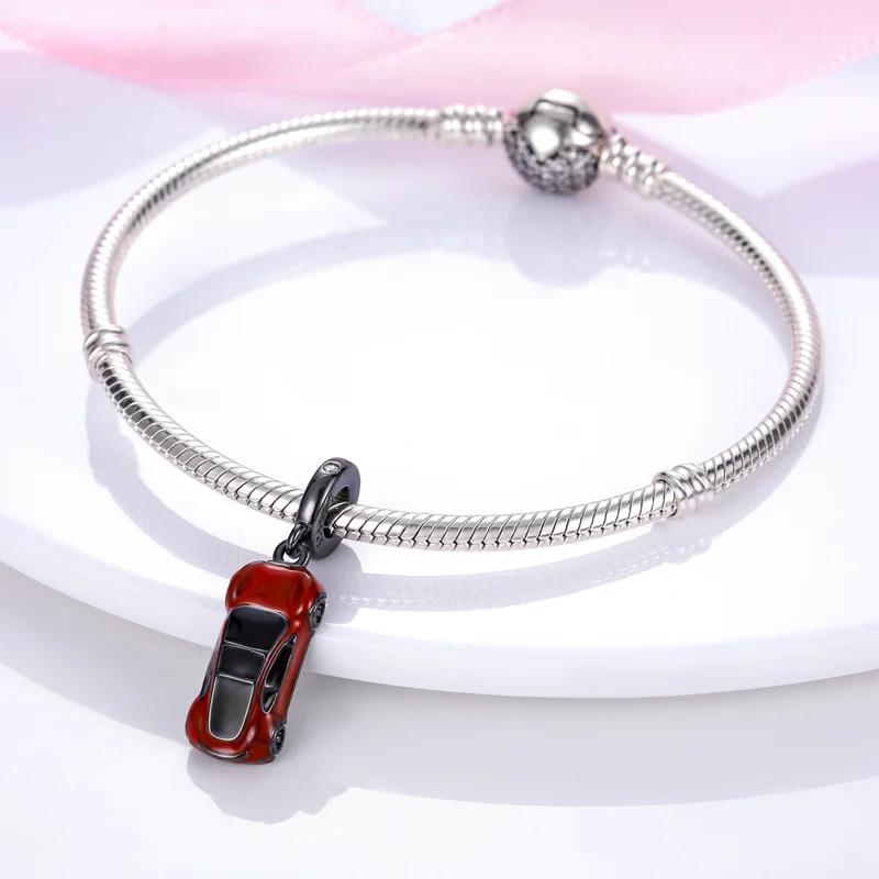 Kreativer Roter Sportwagen Anhänger Kupfer Authentische Perlen Charms Kompatibel Mit Authentischen Charm-Perlen Armbändern Perlen Schmuck Geschenke für Frauen