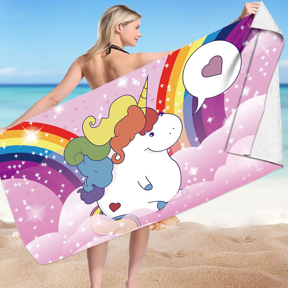 Cute Unicorn Series digital-printed polyester Superfine fiber double-sided fleece Beach vacation bath towel, beach towel