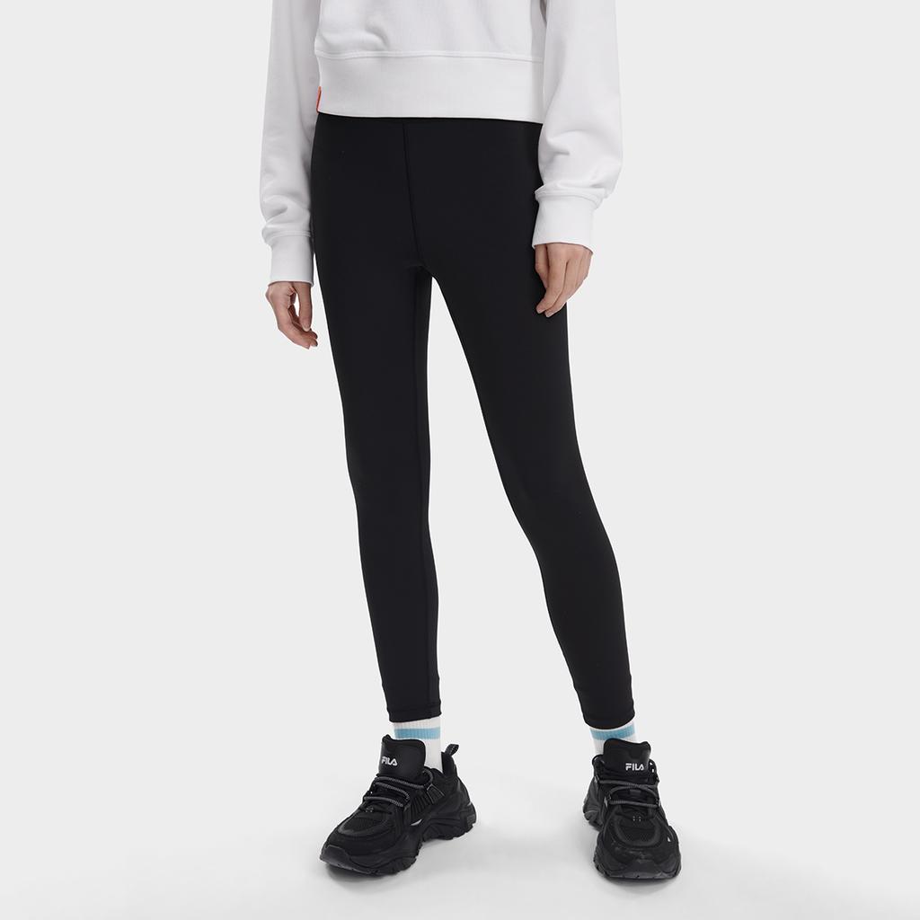 FILA Solid Color Logo Slim Fit Casual Knitted Leggings Women leggings Black F11W339603F-BK