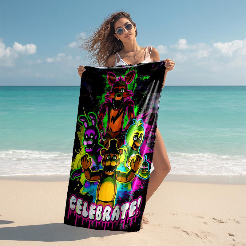 1pc Freddy Bear2 Beach Towel, Comfortable and Thick, and Swimming/Bath/Picnic/Camping Towel, Suitable for Seaside Beaches