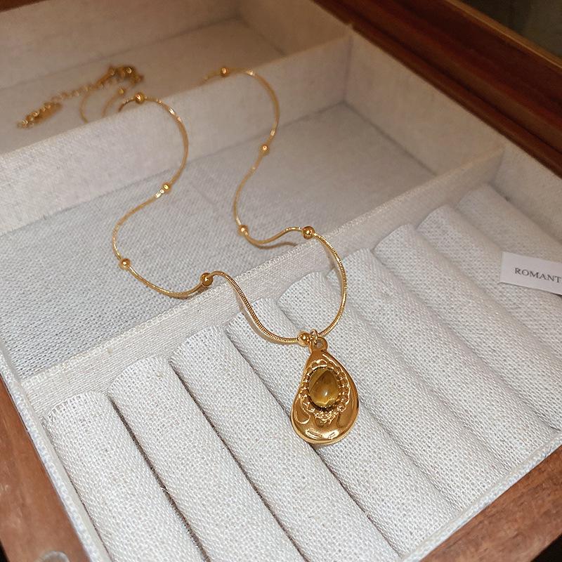 Sun & Stone Pendant Necklace - Titanium & Stainless Steel Clavicle Chain Jewelry