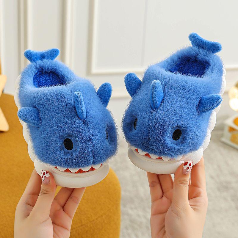 Children's Cartoon Shark Cotton Slippers - Non-Slip, Thick-Soled, Warm, Indoor Shoes for Boys