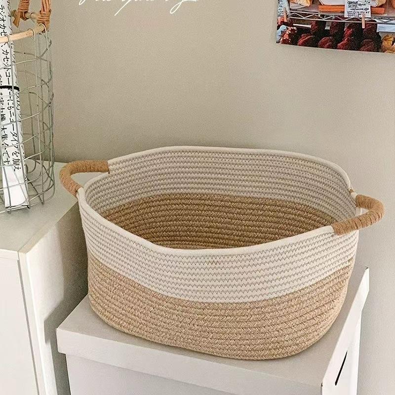 

Rope Woven Baskets for Organizing Woven Rope Storage Basket Multifunctional Toy Basket for Desktop Nursery Office Bathroom Books 28x23x15cm