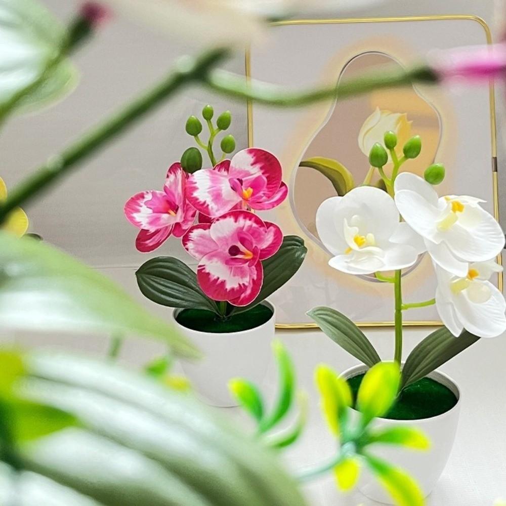 Kunstmatige orchidee met meerdere bloemen, bonsai, witte bloempot, kunstmatige nepplanten voor huisdecoratie