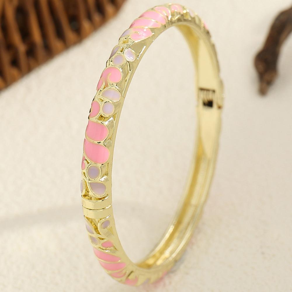 Colorful Cloisonne Bangle Flower Pattern Hand Bracelet Charming Metal Enamel Bangle  Party розовый