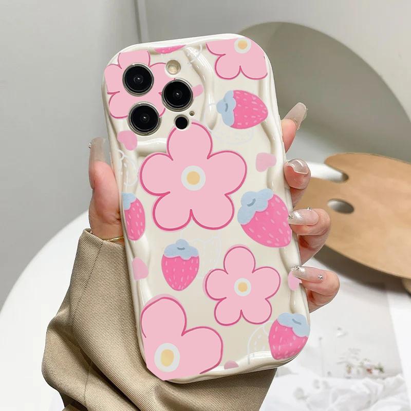 Cute Strawberry Flower Silicone Phone Case For Xiaomi Redmi Redmi 15C 15 14C 13C 12C 13 A5 Note 15 14 13 12 Pro Plus 5G 4G Cover