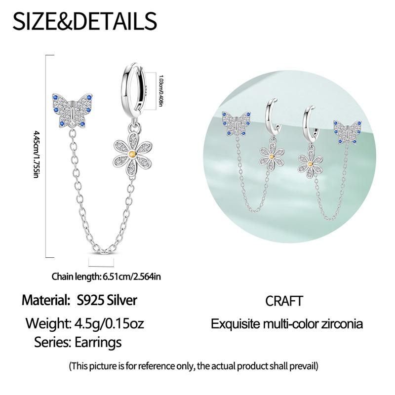 925 Silver Sterling Silver Bee Butterfly Flower Drop Hoop Earrings for Women Girl Ear Studs Fine Jewelry Fashion Anniversary