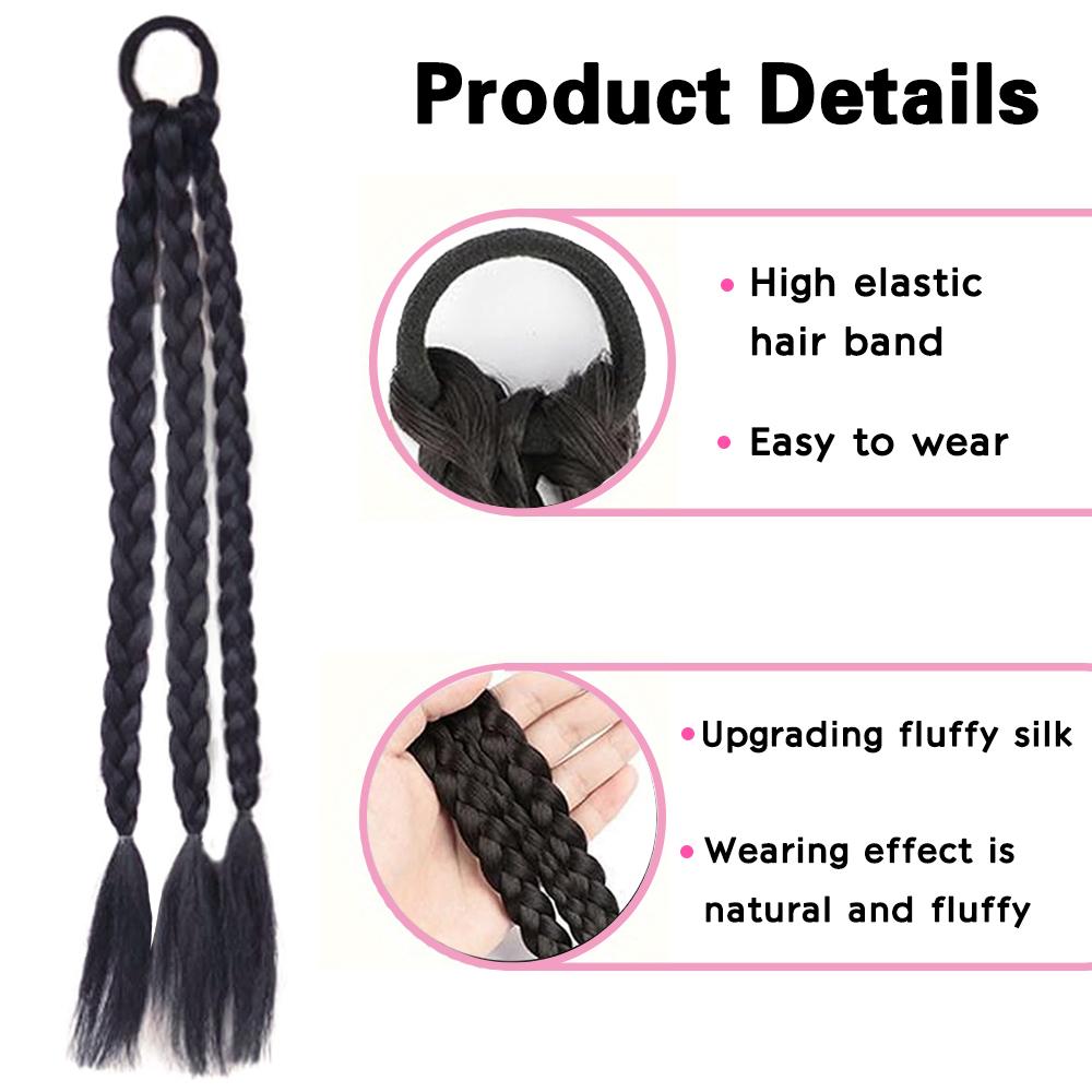 LISI HAIR 1PCS Synthetic Long Straight Braided Ponytail Extensions Elastic Hair Band Hairpieces For Women Cosplay Party Wear
