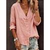 QICED Women's Fashion Casual Solid Color Print Long Sleeve  V Neck Blouses & Shirts