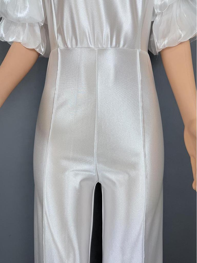 Women's One-Shoulder Stacked Sleeve Jumpsuit Party Dress 5813