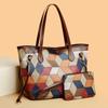 Contrasting color plaid splicing shoulder handbag