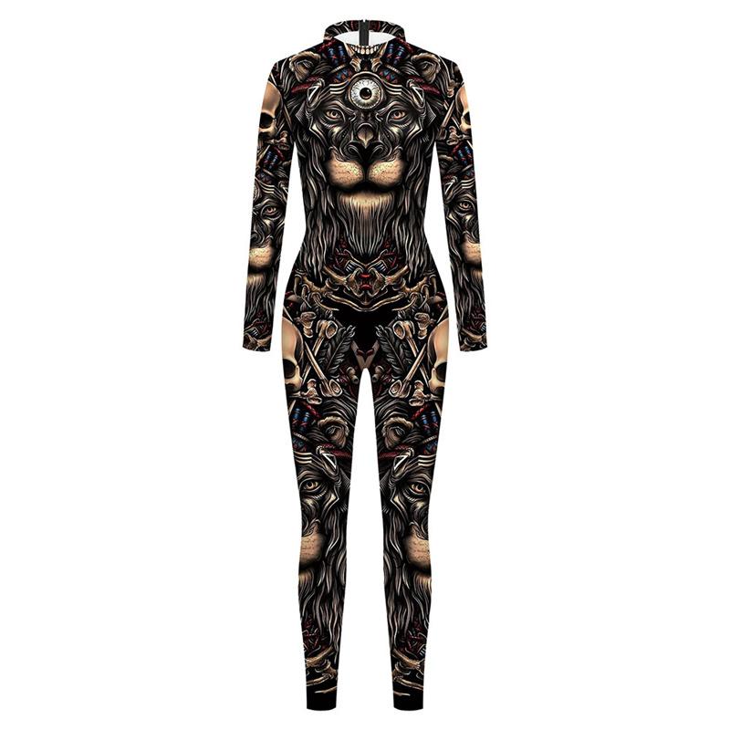 Sexy Elastic Bodysuit Halloween Cosplay Stage Costume Leopard 3d Printed Playsuit Fitness Women Gym Sport Bodycon Jumpsuits 2024