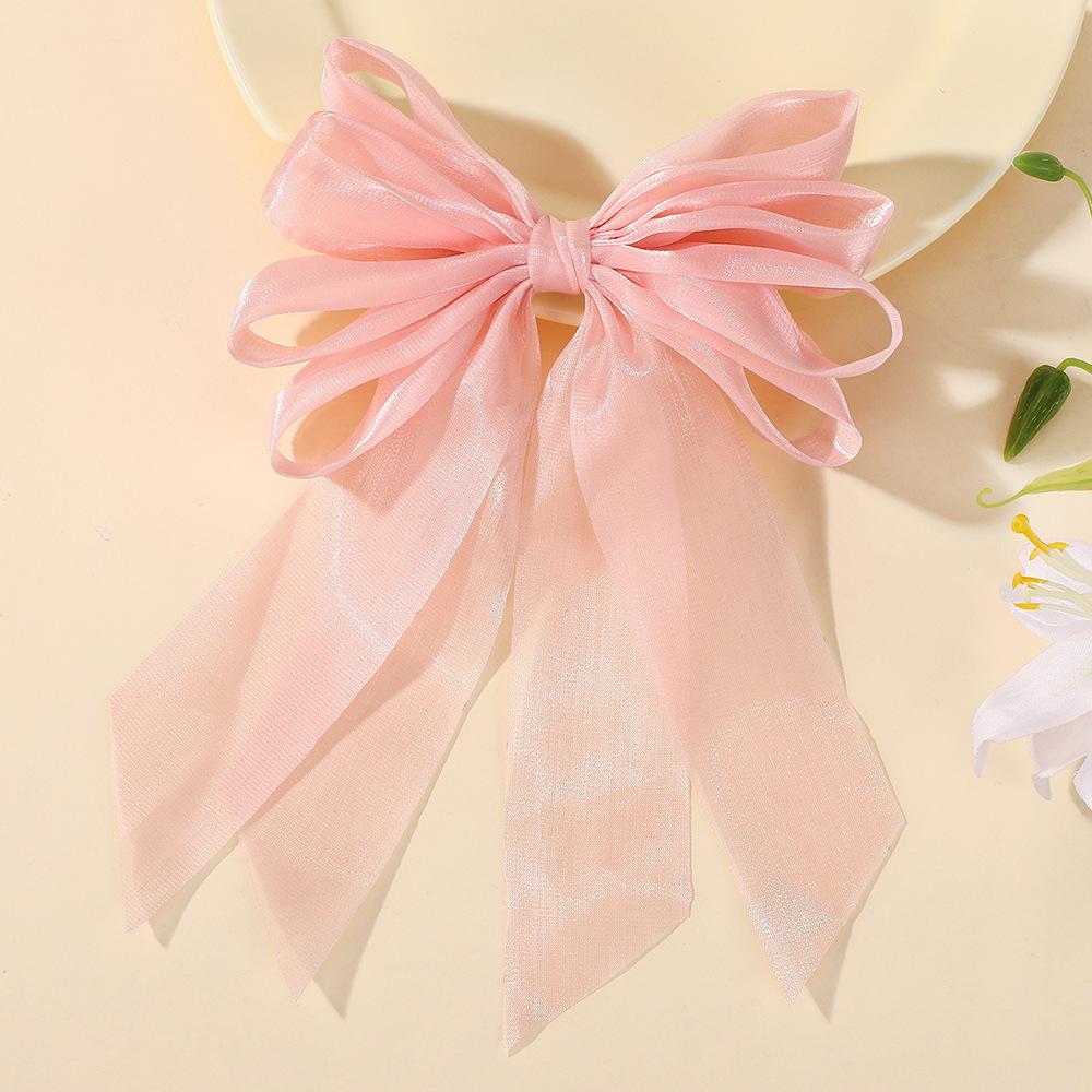 Popular Streamer Bow Hairpin Children'S Chiffon Yarn Solid Color Hair Accessories Macaron Cute Hairpin 5219