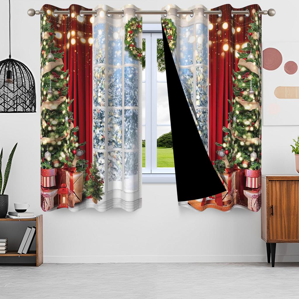 2 Stück Weihnachten Verdunkelungsvorhänge Weihnachtsbaum Weihnachtsmann Schneemann Zuhause Schlafzimmer Wohnzimmer Abdunkeln Lärmreduzierung Fenstervorhang