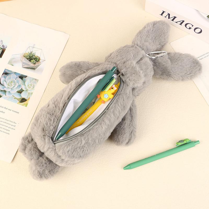 1Pc Cute Rabbit Shape Plush Pencil Case Plush Animal Stuffed Toy Stationery Pouch Makeup Bag Storage Bag School Supplies