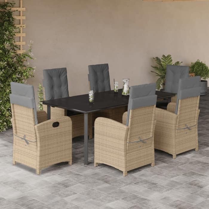 VidaXL Ensemble à Manger de Jardin avec Coussins 7 pcs, Table et Chaises avec Dossier Réglable, Meubles d'Extérieur Patio 3212407